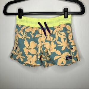 Patagonia Teal & Neon Yellow Floral Kids Shorts